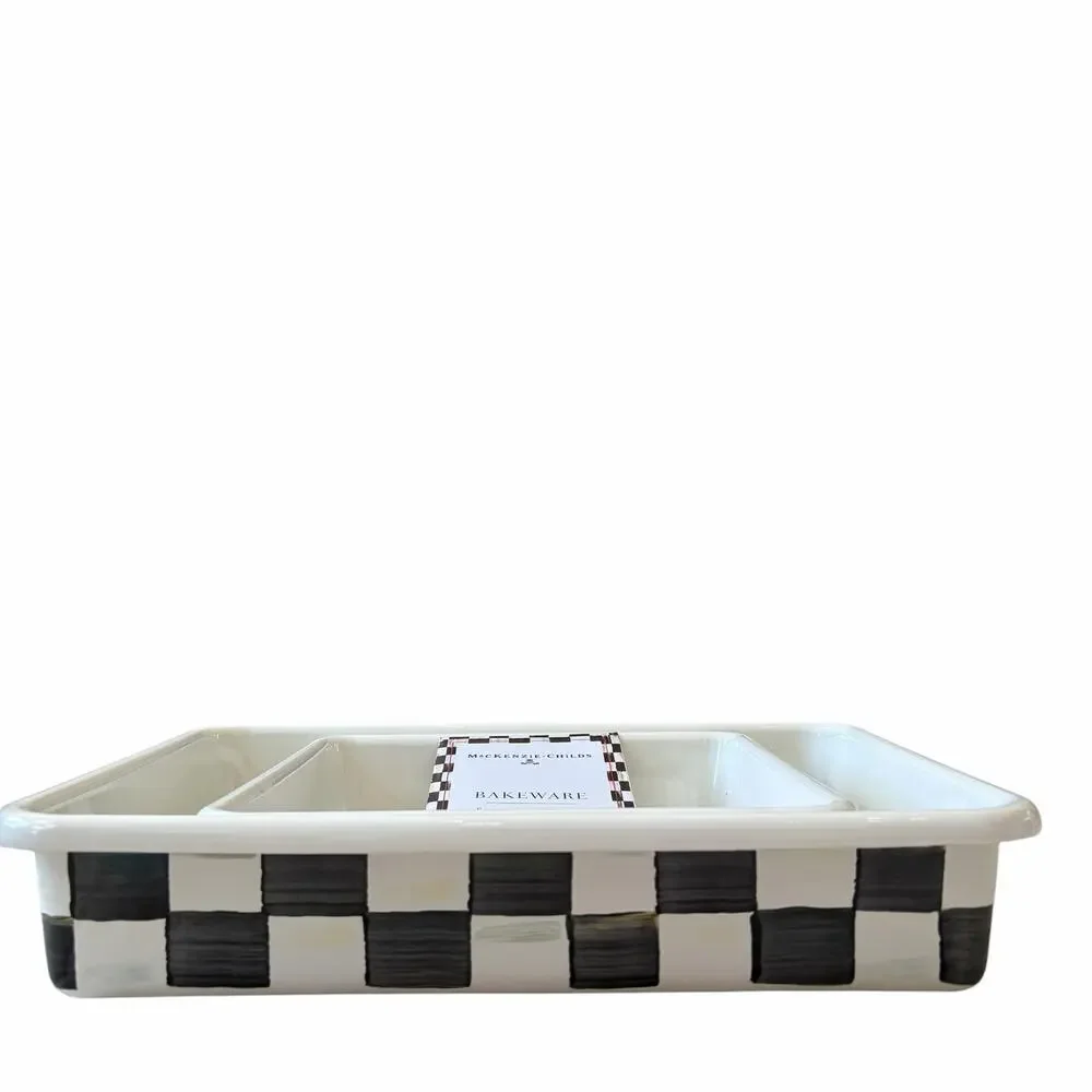New MacKenzie-Childs Courtly Check Enamel Bake Pans Set of 2 in Original Box